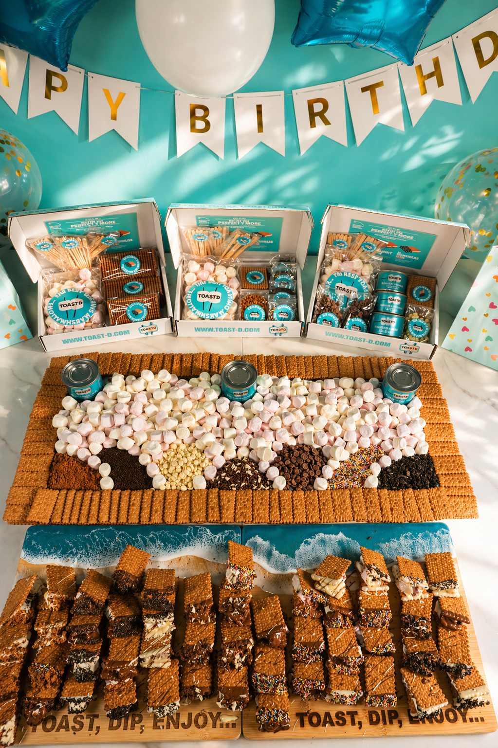 S'moresboard Party Pack hero - group s'mores kit makes 25 or 50 s'mores for Birthday Parties, Sleepovers & Family Events