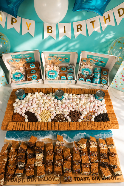 S'moresboard Party Pack hero - group s'mores kit makes 25 or 50 s'mores for Birthday Parties, Sleepovers & Family Events